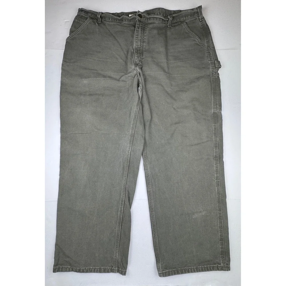 Carhartt Carpenter Pants 42x30 Cotton Canvas Workwear Durable Faded Olive Green